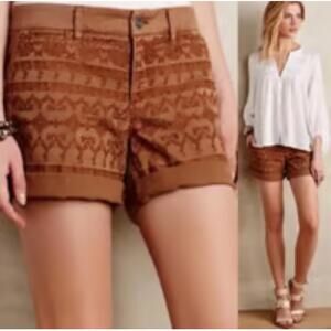 Anthropologie Pilcro Hyphen‎ Brown Embroidered Shorts SZ 26 Mid-Rise Boho Hippie
